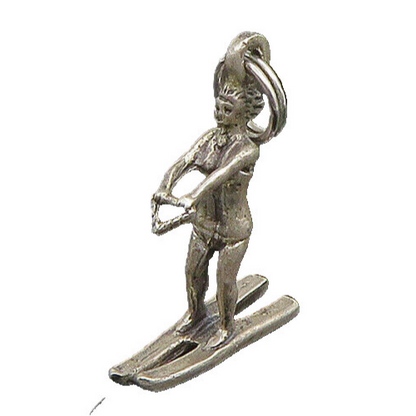 925 Sterling Silver  Vintage Petite Shiny Water Skiing Person Pendant  PT19088