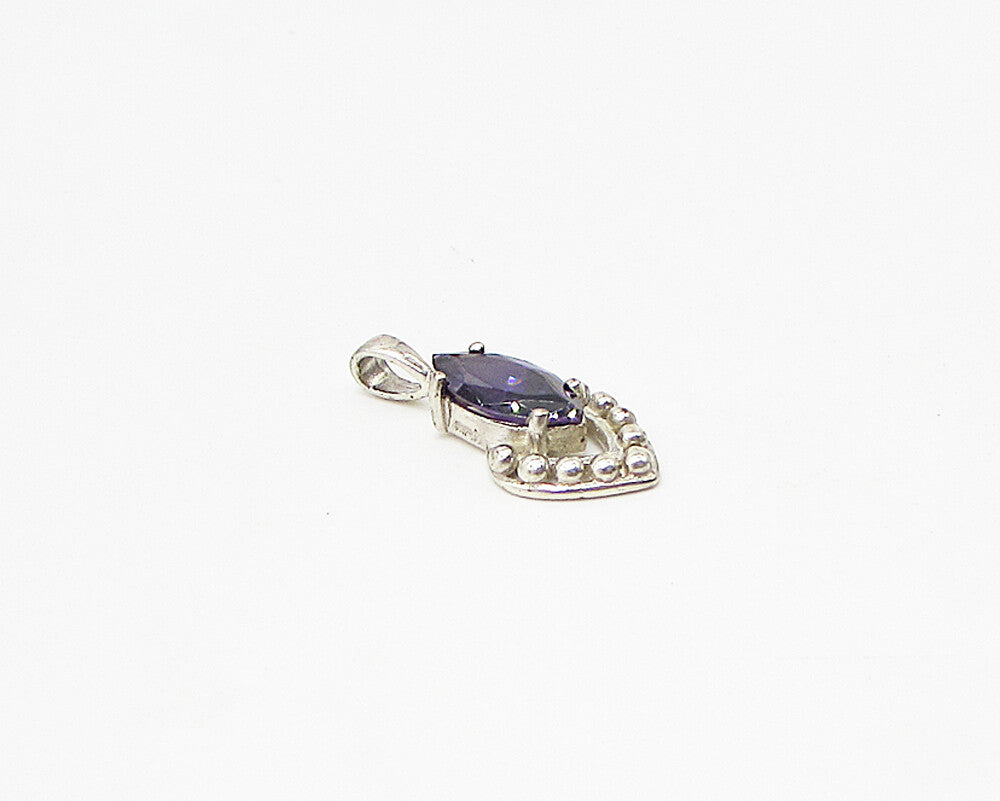 925 Sterling Silver  Faceted Amethyst Pebbled Drop Pendant  PT1998
