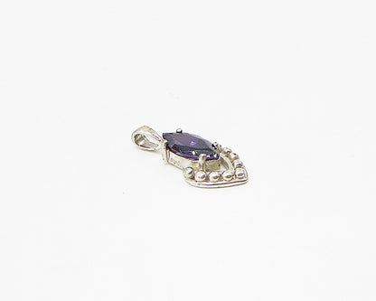 925 Sterling Silver  Faceted Amethyst Pebbled Drop Pendant  PT1998
