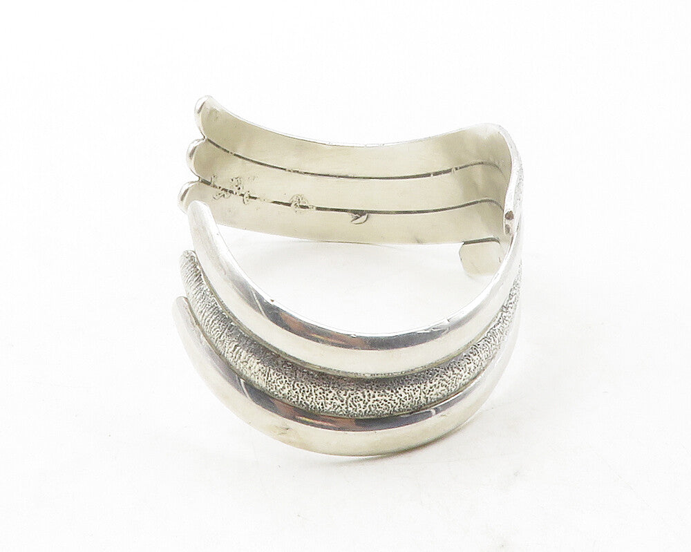 925 Sterling Silver  Vintage Shiny Textured Stacked Cuff Bracelet  BT4790