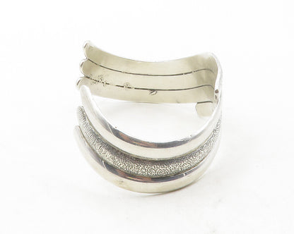925 Sterling Silver  Vintage Shiny Textured Stacked Cuff Bracelet  BT4790