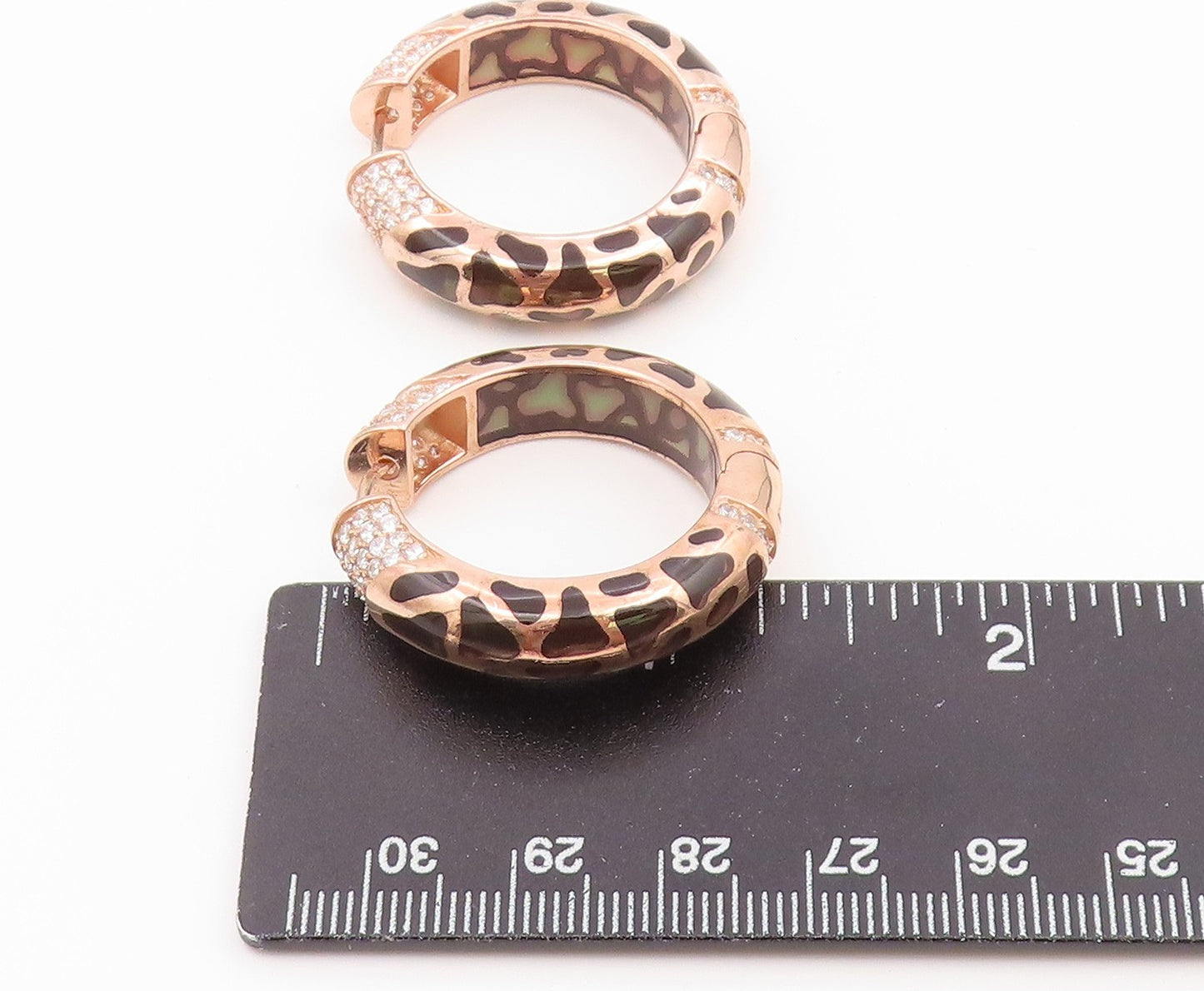 925 Sterling Silver Vintage Earrings Gold Plated CZ Leopard Spot Hoops  EG14522