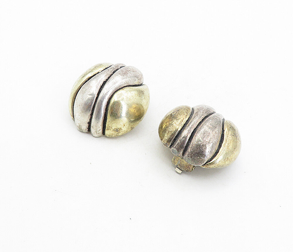 ISRAEL 925 Silver  Vintage Modernist Two Tone Dome Non Pierce Earrings  EG4100