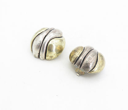 ISRAEL 925 Silver  Vintage Modernist Two Tone Dome Non Pierce Earrings  EG4100