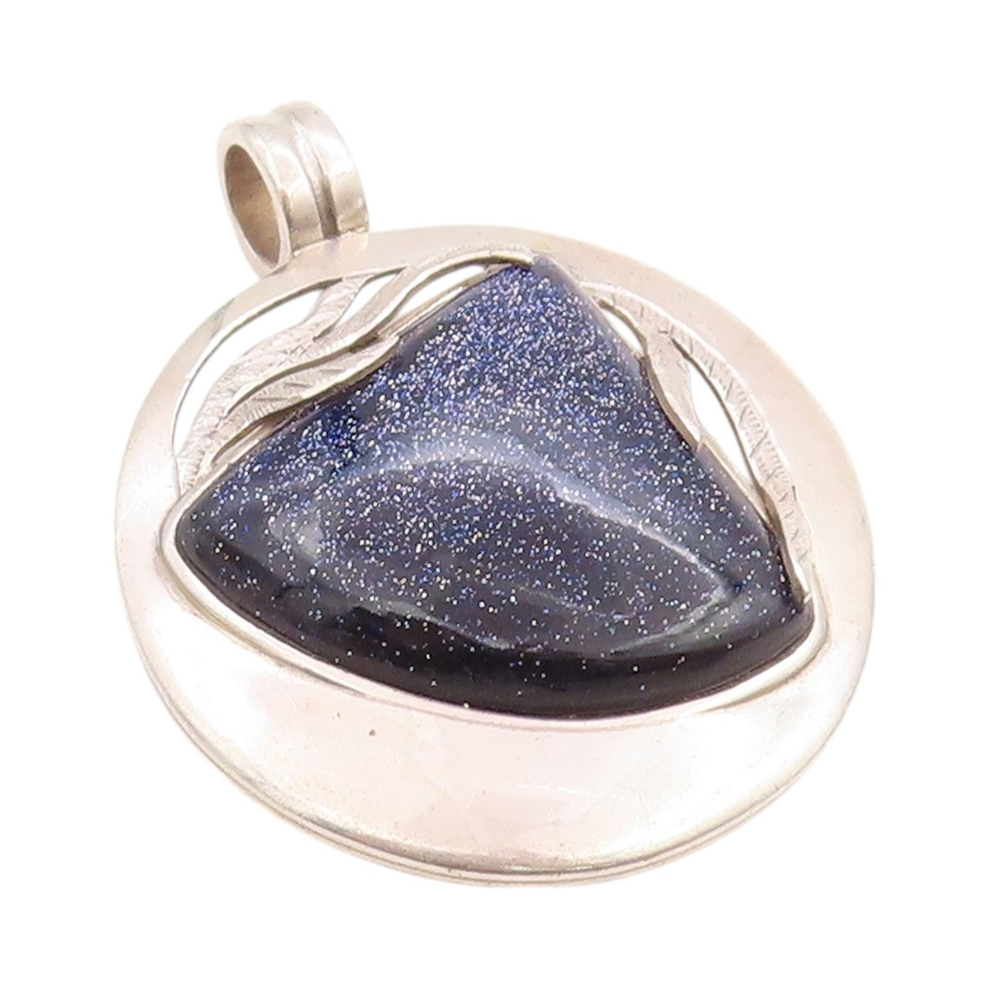 925 Sterling Silver Vintage Pendant Cabochon Triangle Goldstone   PT24460