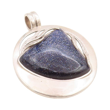 925 Sterling Silver Vintage Pendant Cabochon Triangle Goldstone   PT24460