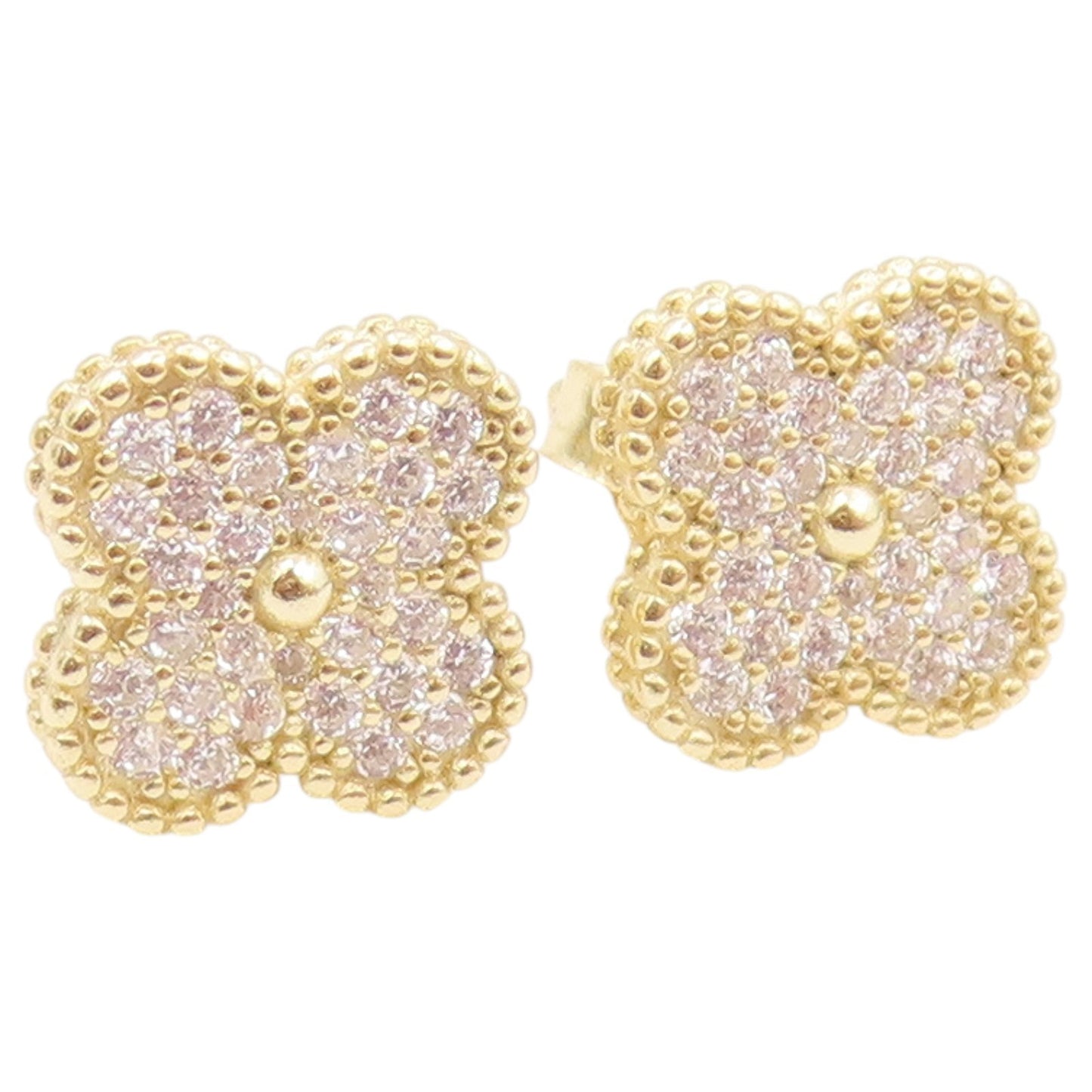 925 Sterling Silver Vintage Earrings Gold Plated CZ Lucy Clover Stud  EG14516