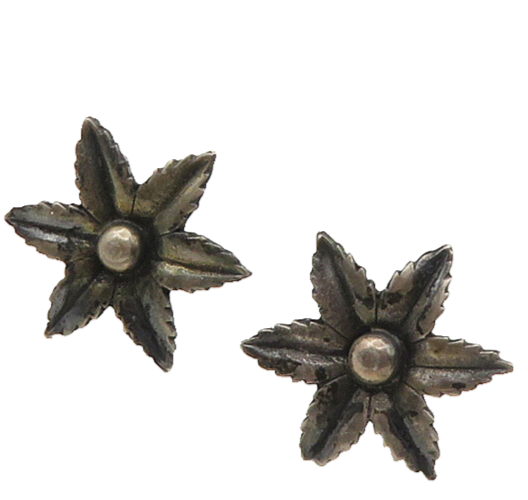 925 Sterling Silver  Vintage Dark Tone Flower Non Pierce Drop Earrings  EG9720