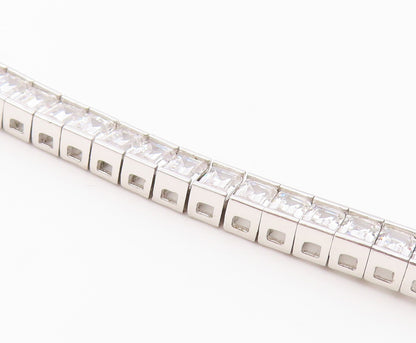 925 Sterling Silver  Vintage Cubic Zirconia Box Link Tennis Bracelet  BT8843