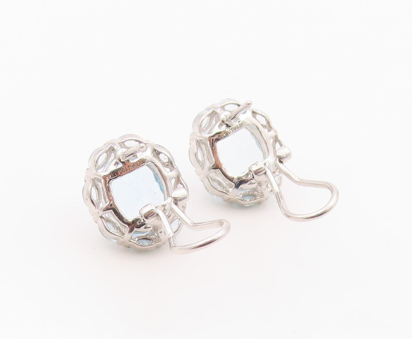 925 Sterling Silver Vintage Earrings Elegant Blue Topaz Floral Cluster  EG14362