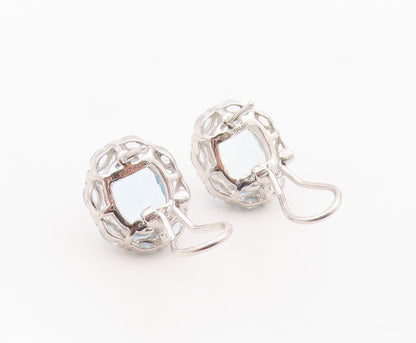 925 Sterling Silver Vintage Earrings Elegant Blue Topaz Floral Cluster  EG14362