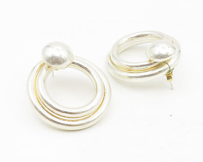 925 Sterling Silver  Vintage Shiny Open Circle Dome Drop Earrings  EG5497