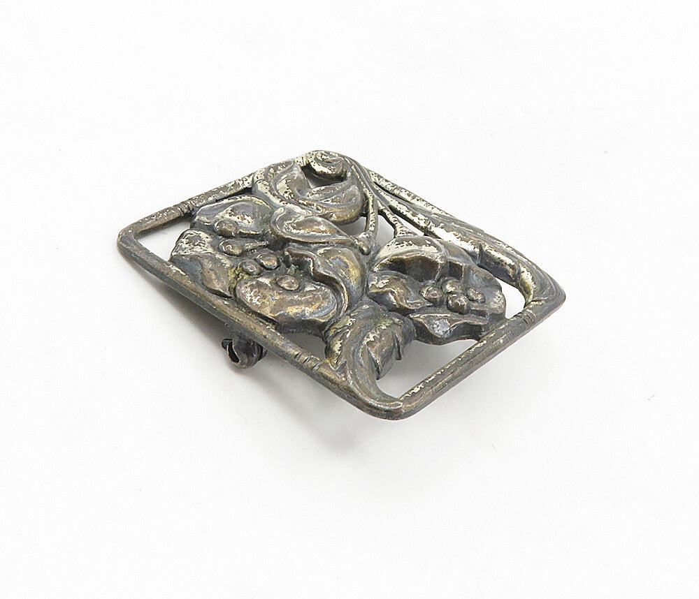 DANECRAFT 925 Sterling Silver  Vintage Oxidized Flowers Brooch Pin  BP3309
