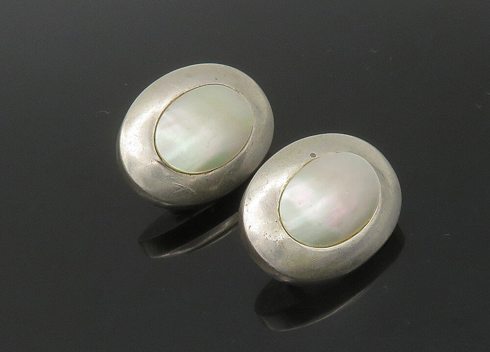 DESIGNER 925 Silver  Vintage Mother Of Pearl Oval Drop Earrings  EG11167
