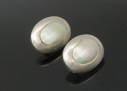 DESIGNER 925 Silver  Vintage Mother Of Pearl Oval Drop Earrings  EG11167