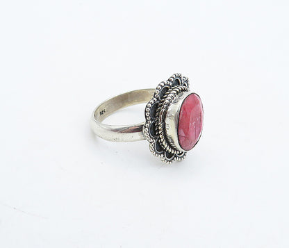 925 Sterling Silver  Vintage Ruby Floral Border Cocktail Ring Sz 7.5  RG4504
