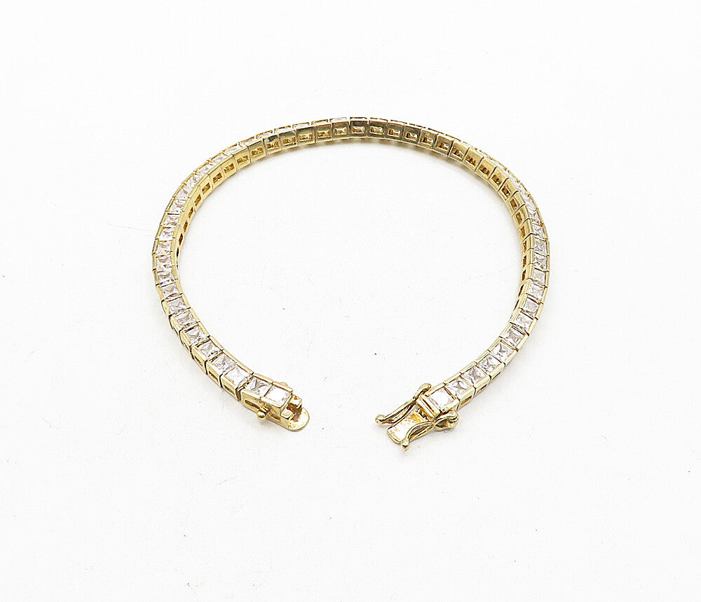 925 Sterling Silver  Cubic Zirconia Shiny Gold Plated Tennis Bracelet  BT1722