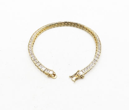 925 Sterling Silver  Cubic Zirconia Shiny Gold Plated Tennis Bracelet  BT1722