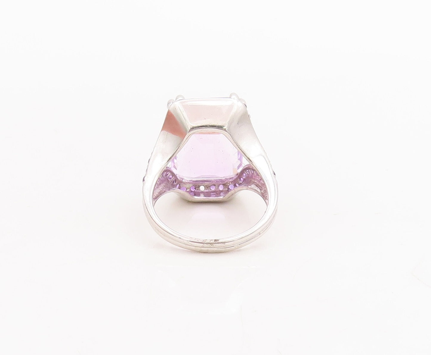 925 Sterling Silver Vintage Ring Rectangle Amethyst Split Neck  Sz 7  RG29168