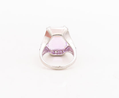 925 Sterling Silver Vintage Ring Rectangle Amethyst Split Neck  Sz 7  RG29168