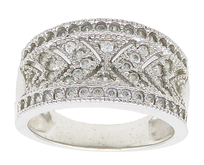 925 Sterling Silver  Cubic Zirconia Concave Cutout Band Ring Sz 7  RG16970