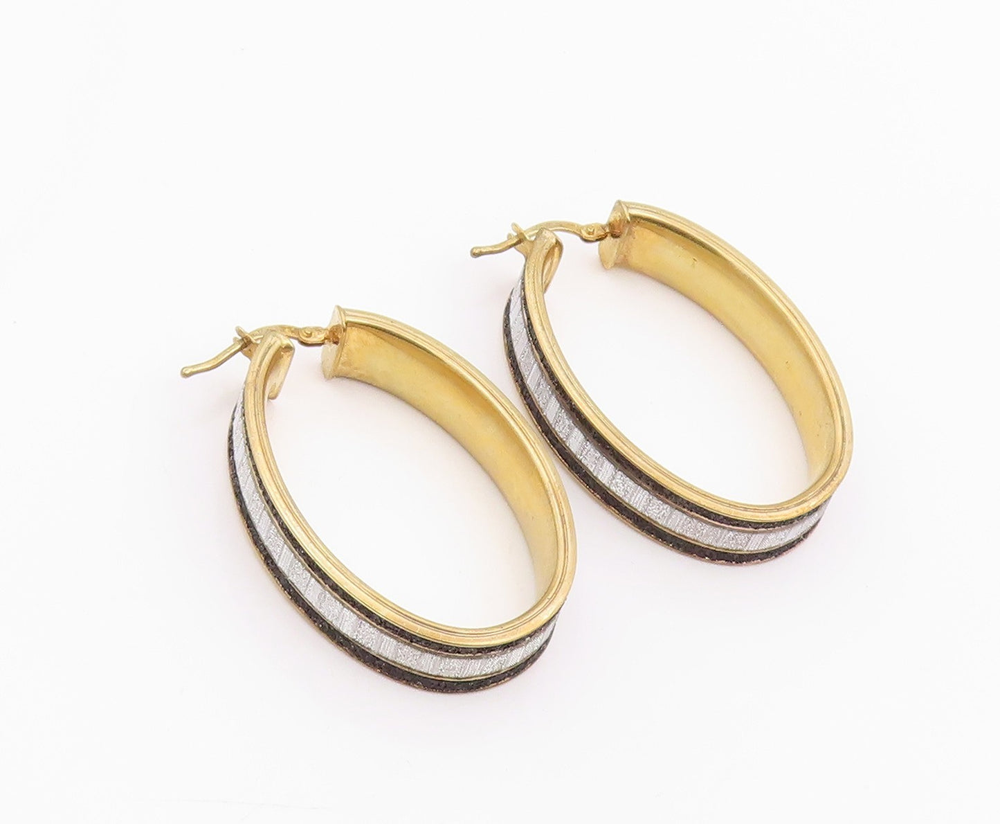 925 Sterling Silver Vintage Earrings Gold Plated Modernist Oval Hoop  EG14235