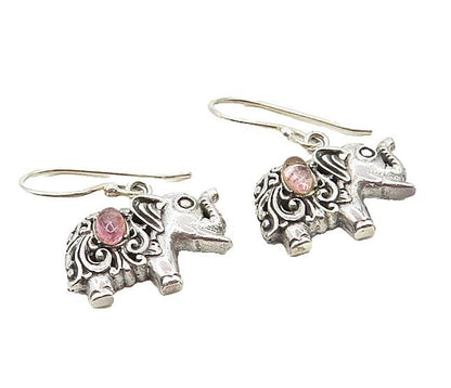 925 Sterling Silver  Vintage Petite Amethyst Elephant Dangle Earrings  EG4740