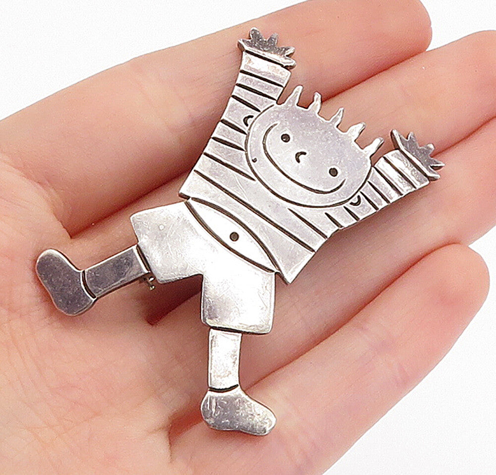 MEXICO 925 Sterling Silver  Vintage Shiny Jumping Child Brooch Pin  BP1548