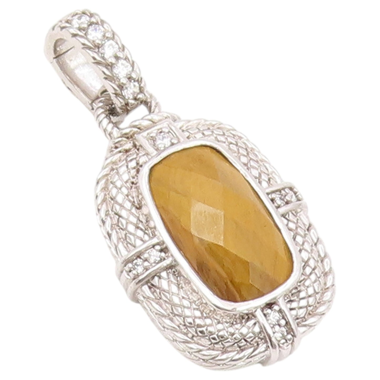 925 Sterling Silver Vintage Pendant JUDITH RIPKA Faceted Tiger's Eye  PT26429