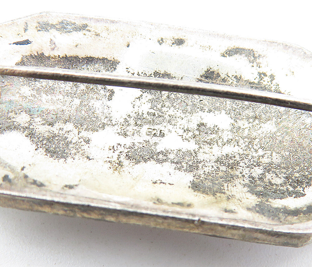925 Sterling Silver  Vintage Mother Of Pearl & Black Onyx Brooch Pin  BP2336