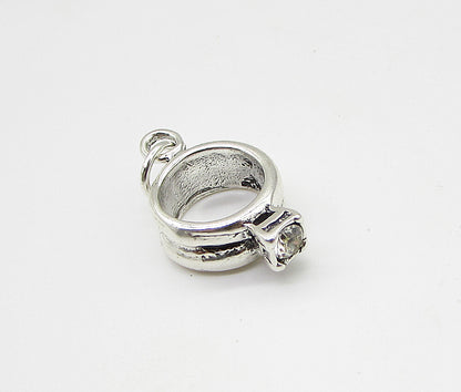 925 Sterling Silver  Vintage CZ Perfect Engagement Ring Charm Pendant  PT1796