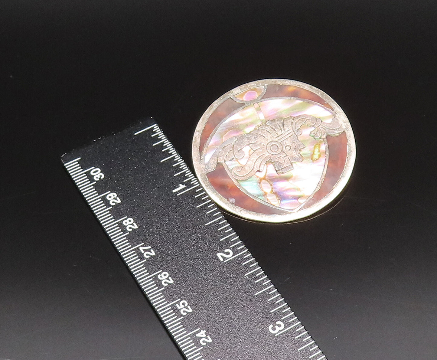 MEXICO 925 Silver  Vintage Abalone & Tiger's Eye Warrior Brooch Pin  BP10088