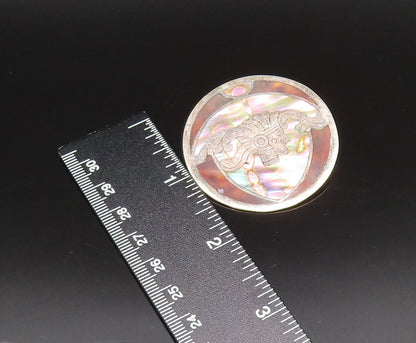 MEXICO 925 Silver  Vintage Abalone & Tiger's Eye Warrior Brooch Pin  BP10088