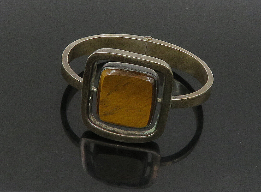 DESIGNER MEXICO 925 Silver  Vintage Tiger's Eye Square Bangle Bracelet  BT9208