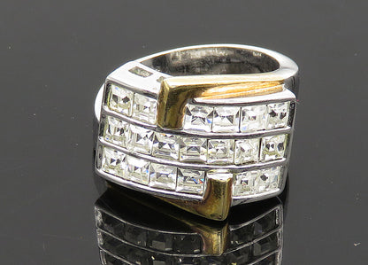 925 Silver  Vintage Sparkling Cubic Zirconia 2 Tone Band Ring Sz 9  RG20917