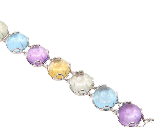 925 Sterling Silver Vintage Bracelet Cabochon multi Color CZ Linked  BT10711