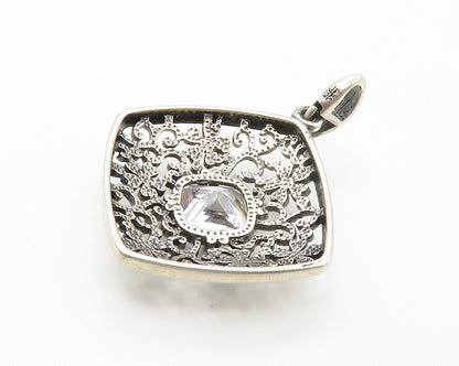925 Sterling Silver  Vintage Cubic Zirconia Floral Swirl Pendant  PT11296