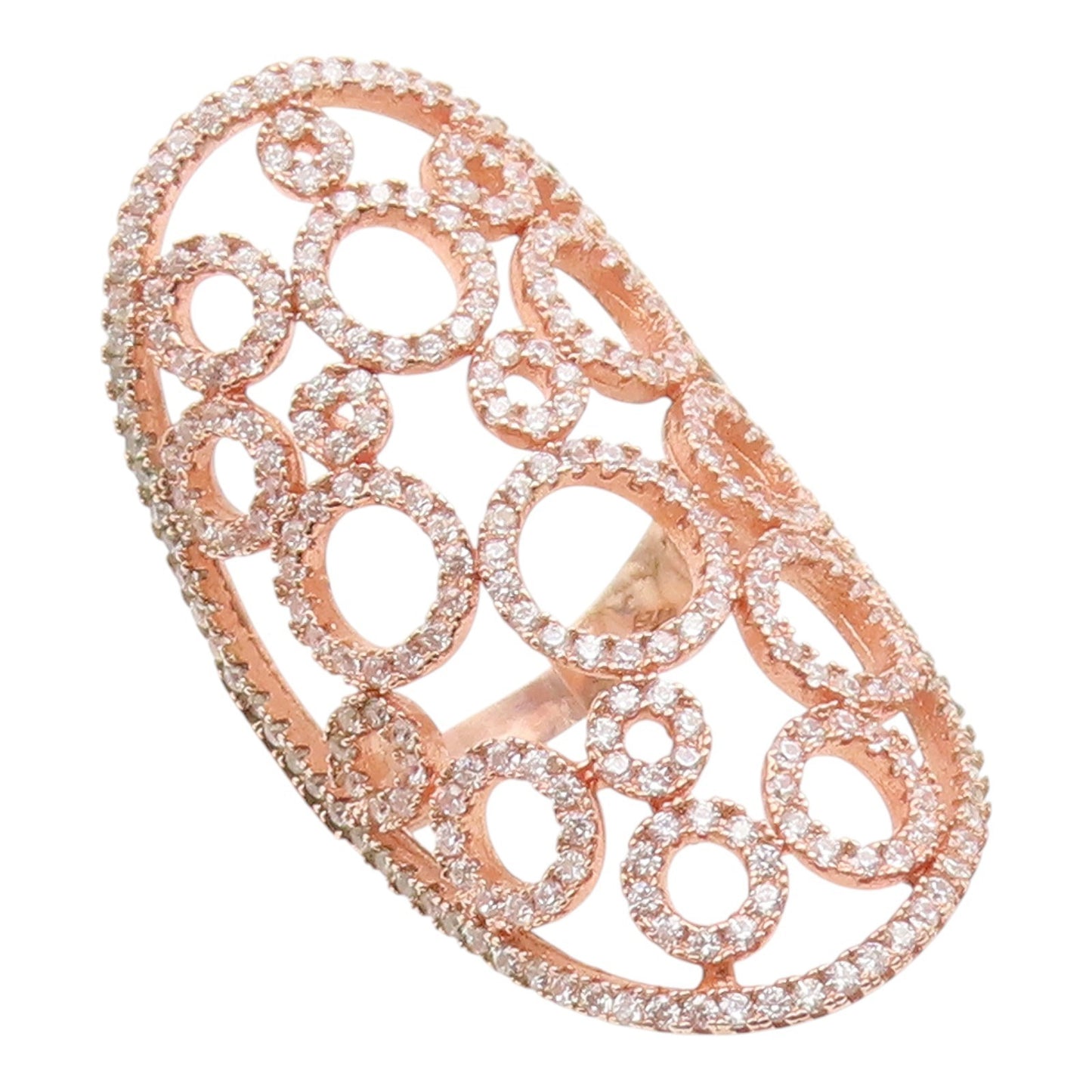925 Sterling Silver Vintage Ring Gold Plated CZ Open Circles Band  Sz 8  RG35388