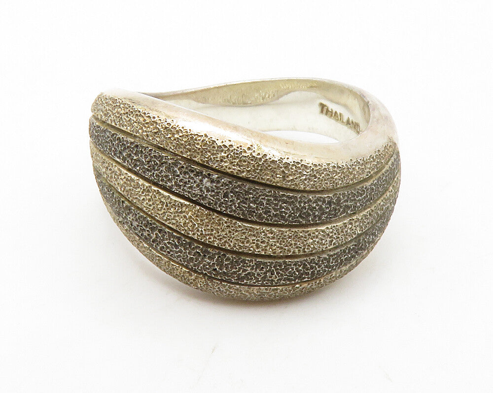 925 Sterling Silver  Vintage 2 Tone Layered Wavy Design Band Ring Sz 7 RG13322