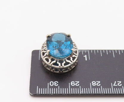 925 Sterling Silver Vintage Pendant Modernist Oval Cut Blue Topaz Charm  PT26336
