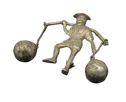 MEXICO 925 Sterling Silver  Vintage Man With Carrying Stick Brooch Pin  BP7557