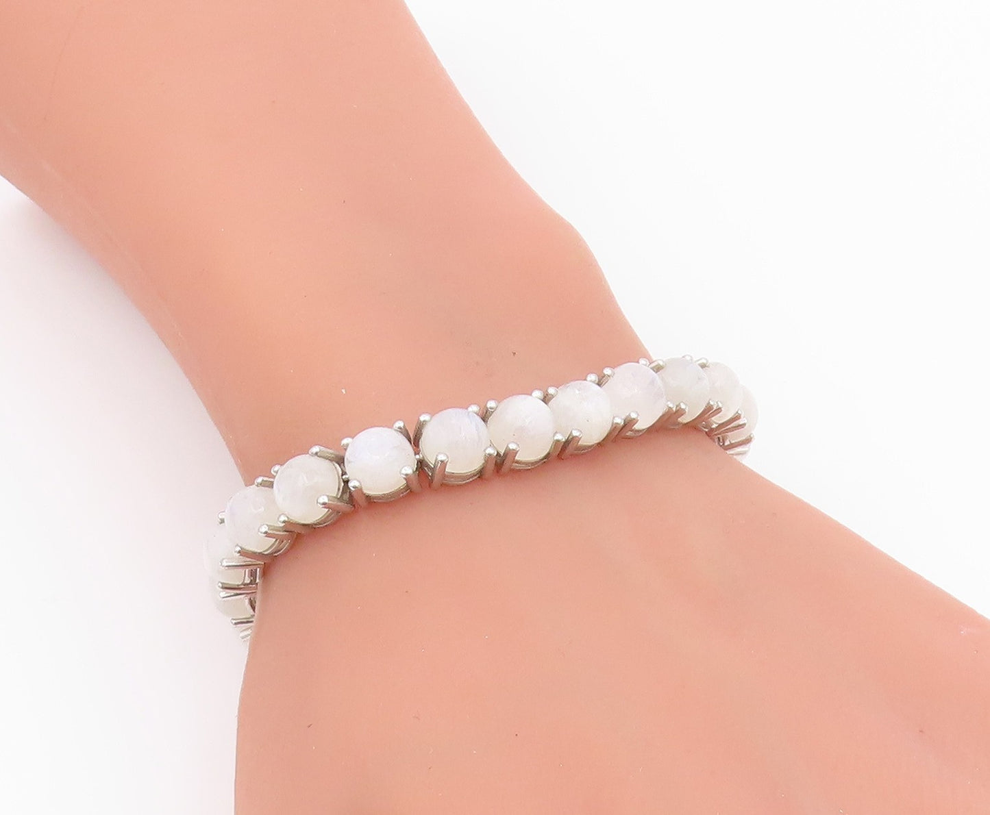 925 Sterling Silver  Vintage Cabochon Cut Quartz Chain Bracelet  BT8992