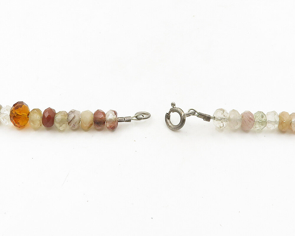 925 Silver   Vintage Jasper Quartz & Citrine Beaded Chain Necklace  NE3222