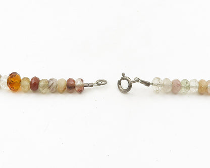 925 Silver   Vintage Jasper Quartz & Citrine Beaded Chain Necklace  NE3222