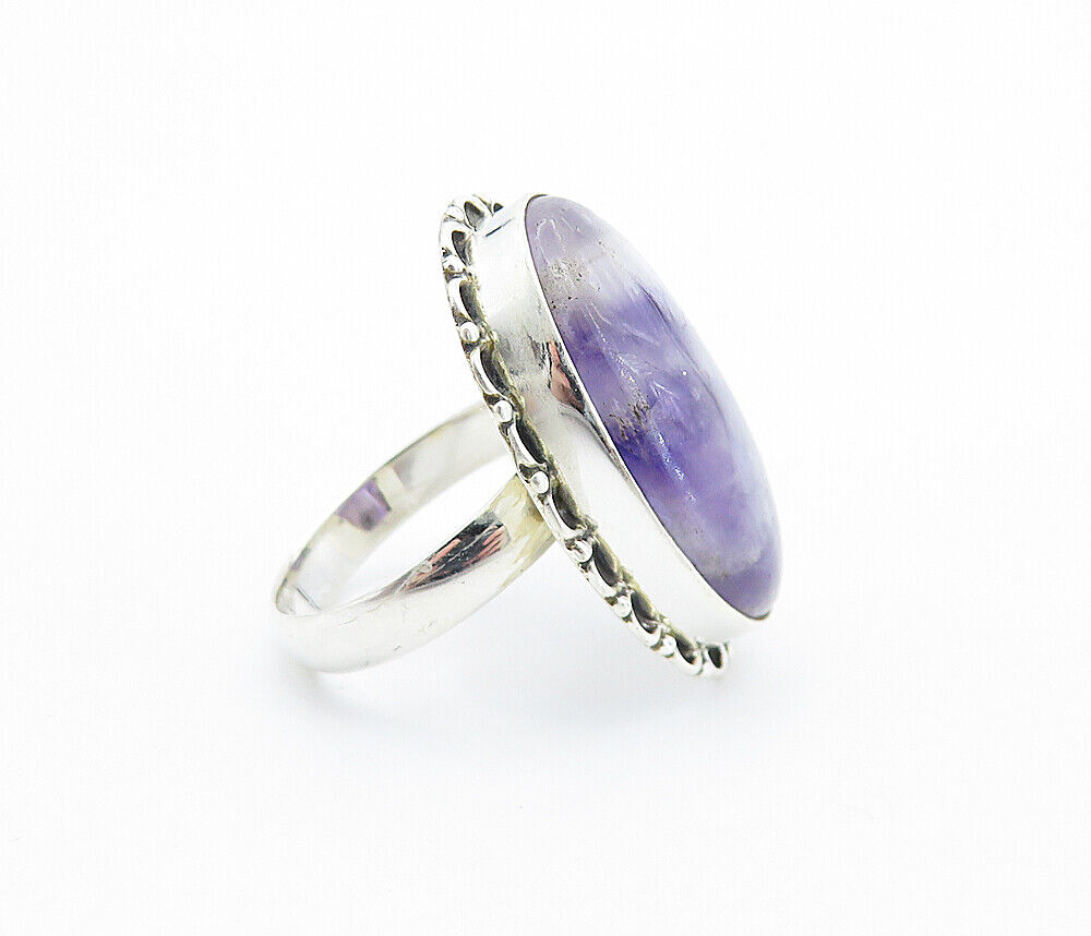 925 Sterling Silver  Cabochon Banded Amethyst Oval Cocktail Ring Sz 9  RG7747