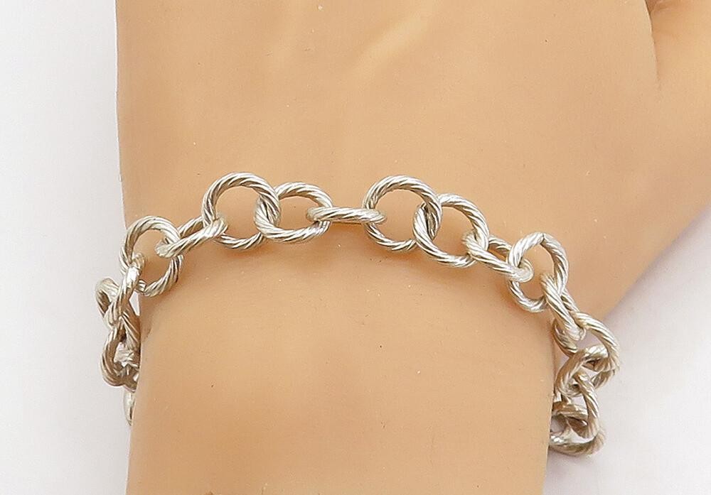 925 Sterling Silver  Vintage Round Twist Circle Link Chain Bracelet  BT1478