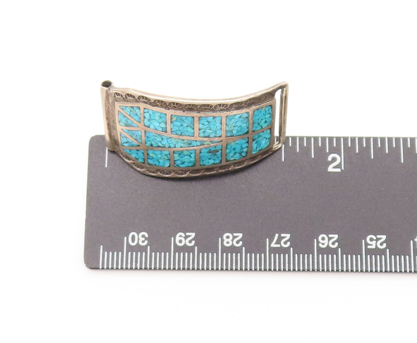 NAVAJO 925 Sterling Silver  Vintage Crushed Turquoise Inlay Watch Belt  TR3528