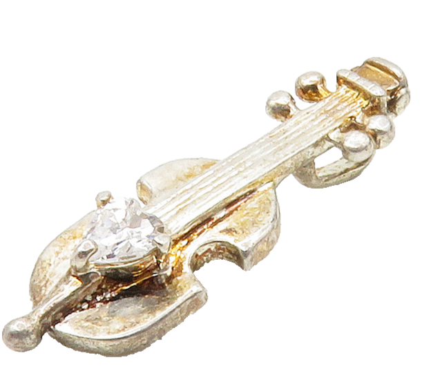 925 Silver  Vintage Cubic Zirconia Cello Instrument Motif Pendant  PT13116