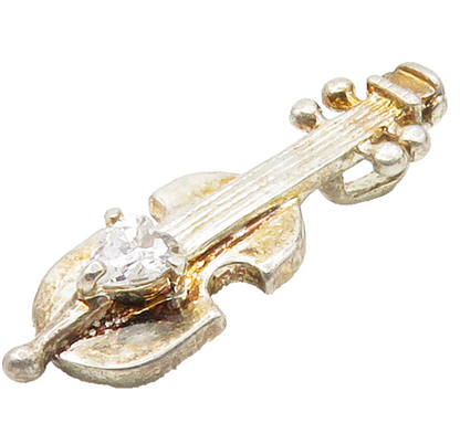 925 Silver  Vintage Cubic Zirconia Cello Instrument Motif Pendant  PT13116