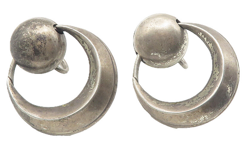 925 Sterling Silver  Vintage Dark Tone Round Non Pierce Drop Earrings  EG5972